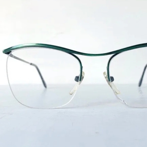 Semi Rimless Anglo American Eyewear MOD M63 Metallic Green 80's Vintage Unisex - Picture 1 of 13